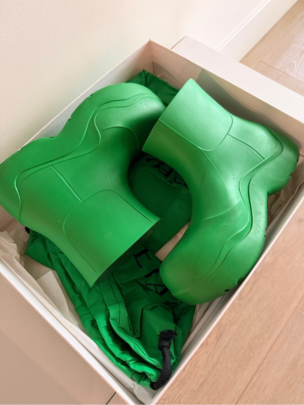 Bottega Veneta Green Sculpted Platform Ankle Boots